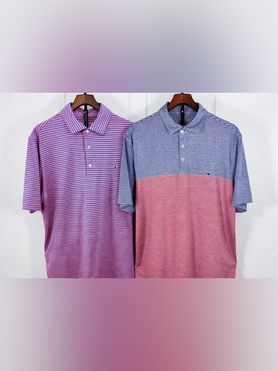 Vineyard Vines Bundle Men’s XL 2 Performance Golf Polos Sankaty Stripe Preppy